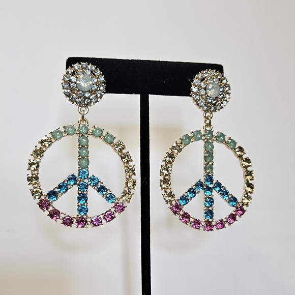 Peace Sign Earrings Colorful Statement Jewelry Multicolor - Picture 5 of 7